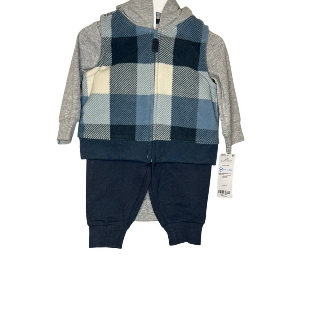 Carters Baby Boy 3-Piece Outfit Set, Plaid Vest, Bodysuit & Pants, 3M‎ NWT